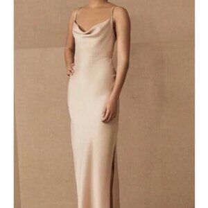 BHLDN Cali Satin Charmeuse Midi Dress in Champagne, Size 4